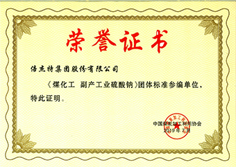 Stake集团股份有限公司煤化工副产工业硫酸 钠荣誉证书
